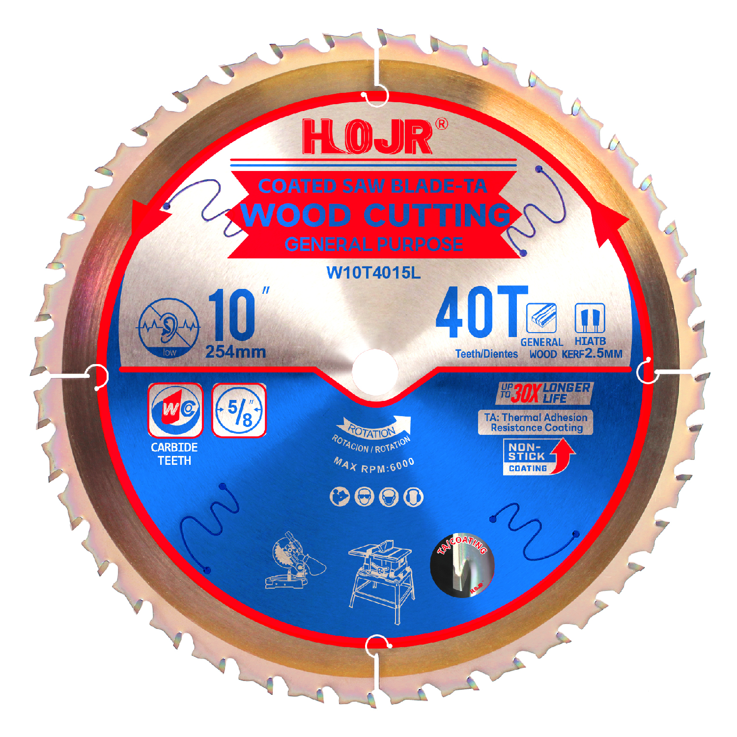 Wood cutting circular saw blade(With TA coating) 10” 40T General Purpose / Framing saw blade Item：W10T4015L