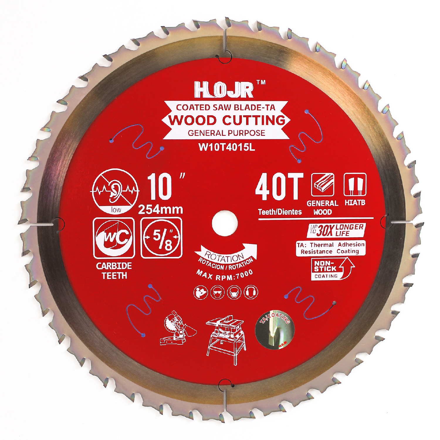 Wood cutting circular saw blade(With TA coating) 10” 40T General Purpose / Framing saw blade Item：W10T4015L
